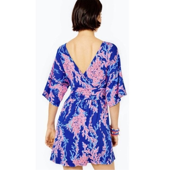 Lilly Pulitzer Coral Reef Blue and Pink Romper - Picture 2 of 5